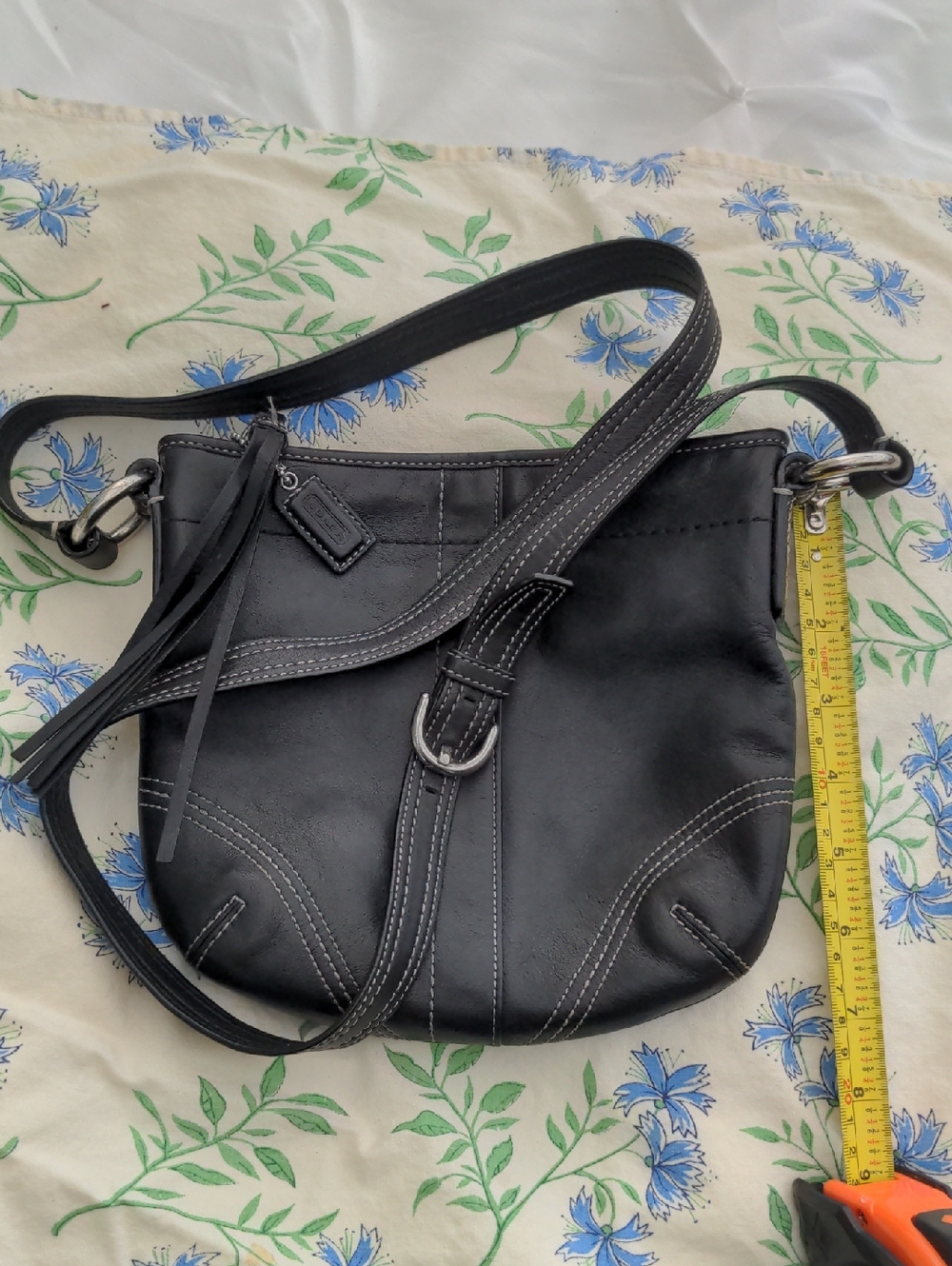 Coach Soho Black Leather Crossbody with Silver Hardware and Tassel